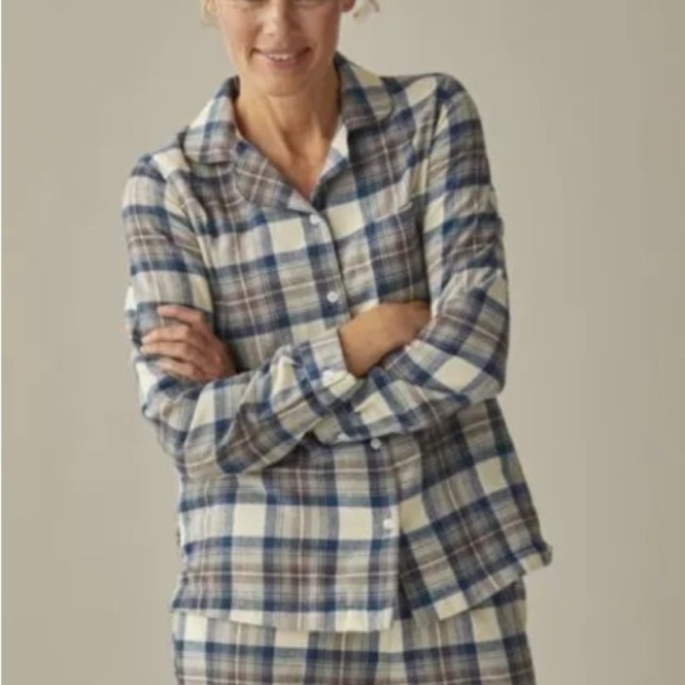 L.L. Bean Scotch Plaid Lightweight Button-Up Pajama Causal Shirt Size Large